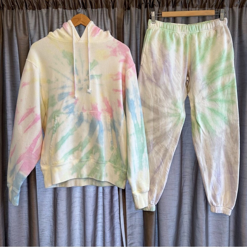 MADE Tie Dye Hoodie Sweatshirt & Sweatpants Oversized Lounge Set Pastel Rainbow